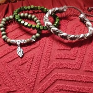 Green and Silver Beaded Bracelet Set